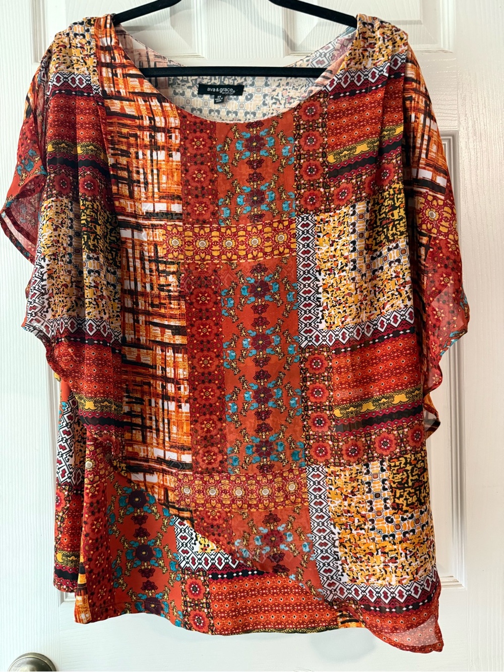 Boho Tunic Woman 3X Sleeveless Flowy Blouse Plus Size Ava & Grace patchwork